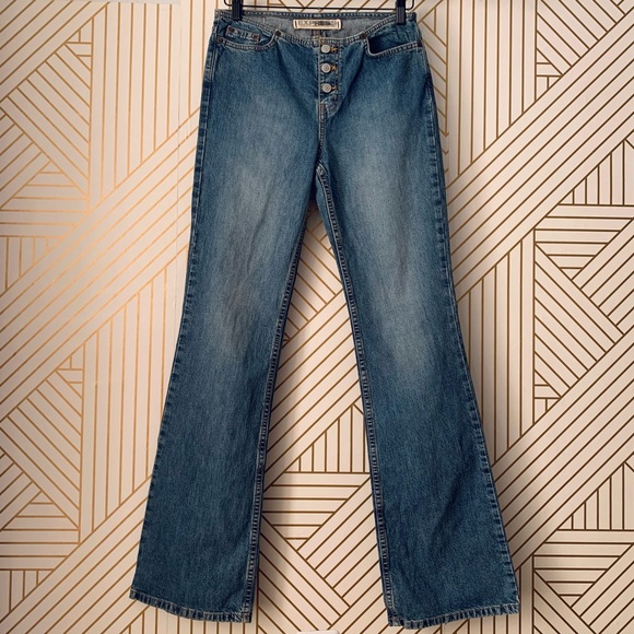 Express Vintage Low Rise exposed Button Fly Hipster Flare Jeans Y2K 2000s 3/4 - Picture 2 of 10